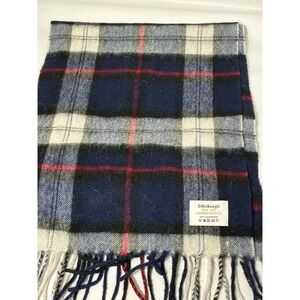 edinburgh Scarf Wide rectangular 100% Lambswool Blue Plaid‎ Preppy Unisex
